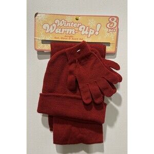 Warm it up! unisex 7 to 14 boys and girl hat, scarf and  gloves set in red color